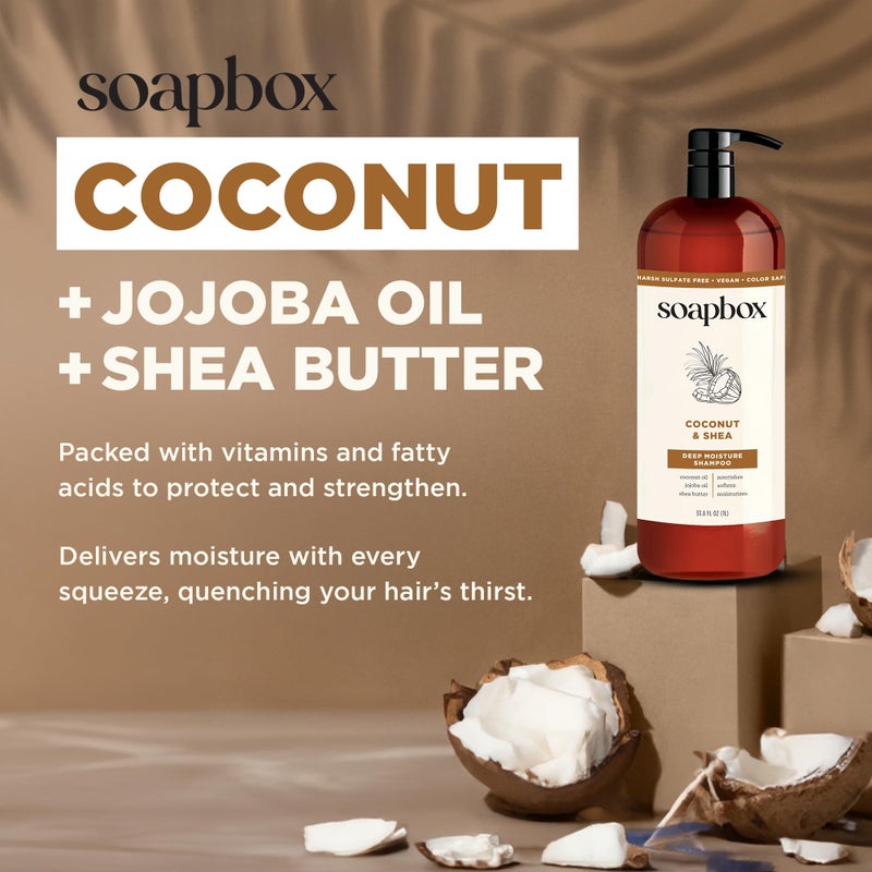Soapbox Shampoo and Conditioner Set with Coconut Oil, Jojoba Oil, Aloe and Shea Butter to Moisturize and Nourish for All Hair Types, 1 Liter Each (Pack of 2) - Image 3