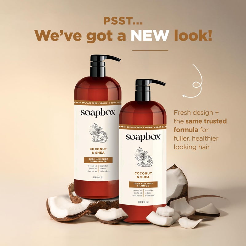 Soapbox Shampoo and Conditioner Set with Coconut Oil, Jojoba Oil, Aloe and Shea Butter to Moisturize and Nourish for All Hair Types, 1 Liter Each (Pack of 2) - Image 2