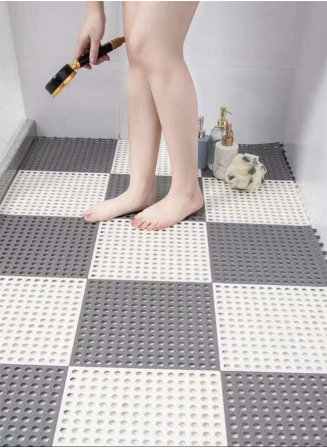 Kutis 12-Piece Bathroom Anti-slip Mats Kitchen Shower Toilet Hollow Floor Mat Spandex White/Grey 30 x 30 Centimeter  - Image 1