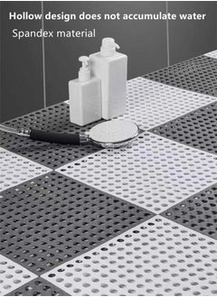 Kutis 12-Piece Bathroom Anti-slip Mats Kitchen Shower Toilet Hollow Floor Mat Spandex White/Grey 30 x 30 Centimeter  - Image 3