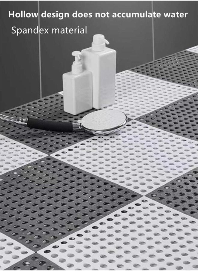 Kutis 12-Piece Bathroom Anti-slip Mats Kitchen Shower Toilet Hollow Floor Mat Spandex White/Grey 30 x 30 Centimeter  - Image 3
