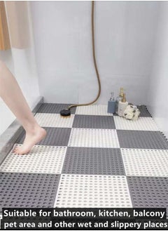 Kutis 12-Piece Bathroom Anti-slip Mats Kitchen Shower Toilet Hollow Floor Mat Spandex White/Grey 30 x 30 Centimeter  - Image 5