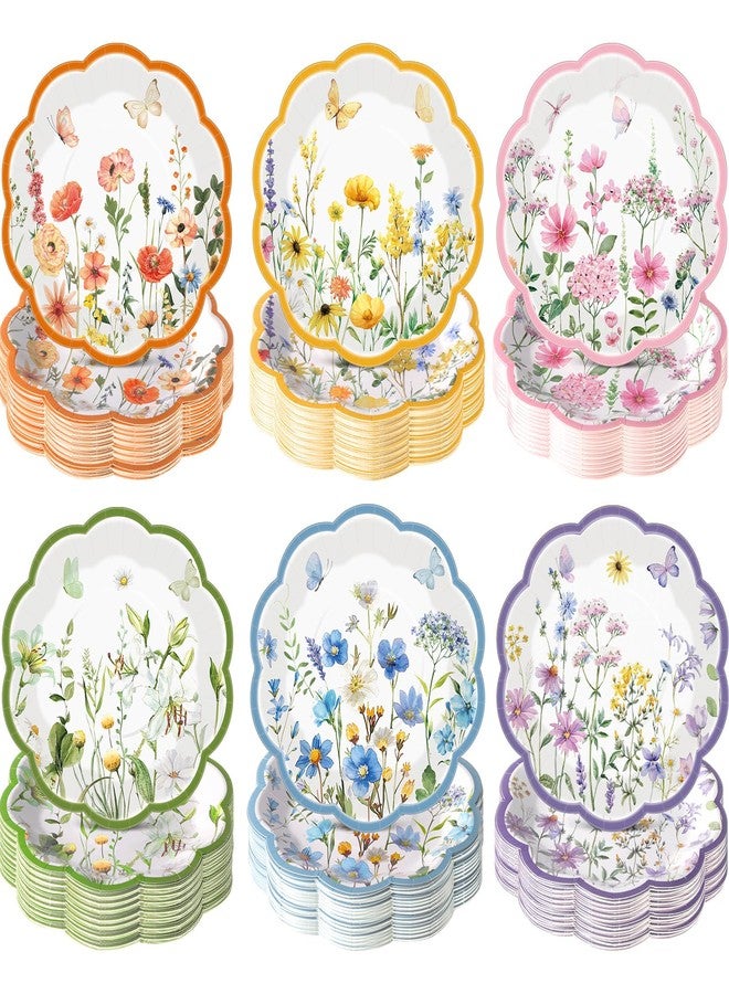 Funnymoom 60 Pcs 7 Inch Wildflower Paper Plates Spring Floral Disposable Party Plate for Dessert Summer Flower Scalloped Plate for Baby Bridal Shower Wedding Birthday Tea Party Decoration Supplies - Image 1