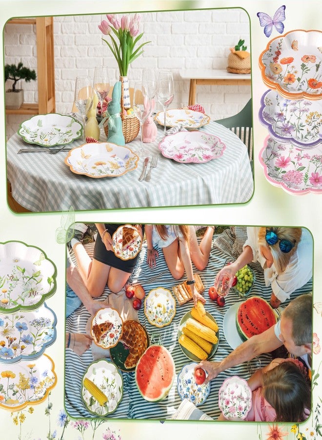 Funnymoom 60 Pcs 7 Inch Wildflower Paper Plates Spring Floral Disposable Party Plate for Dessert Summer Flower Scalloped Plate for Baby Bridal Shower Wedding Birthday Tea Party Decoration Supplies - Image 4