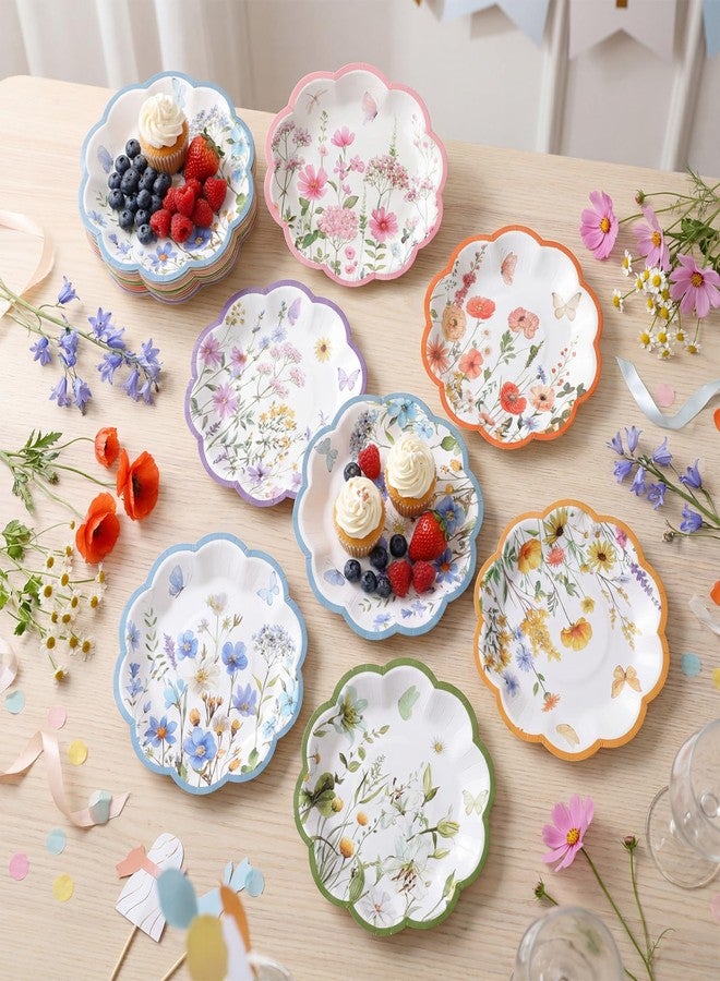 Funnymoom 60 Pcs 7 Inch Wildflower Paper Plates Spring Floral Disposable Party Plate for Dessert Summer Flower Scalloped Plate for Baby Bridal Shower Wedding Birthday Tea Party Decoration Supplies - Image 5