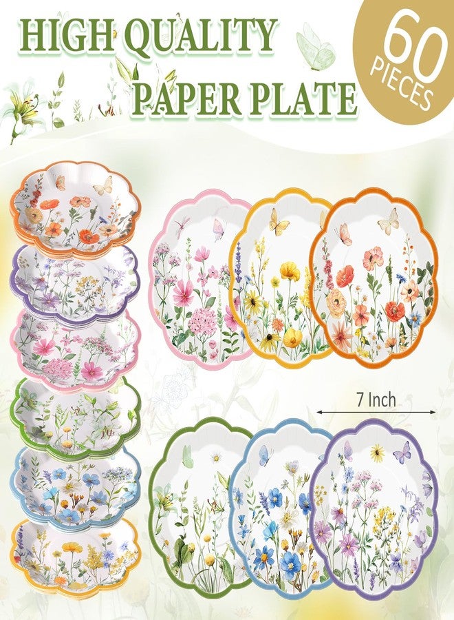 Funnymoom 60 Pcs 7 Inch Wildflower Paper Plates Spring Floral Disposable Party Plate for Dessert Summer Flower Scalloped Plate for Baby Bridal Shower Wedding Birthday Tea Party Decoration Supplies - Image 2