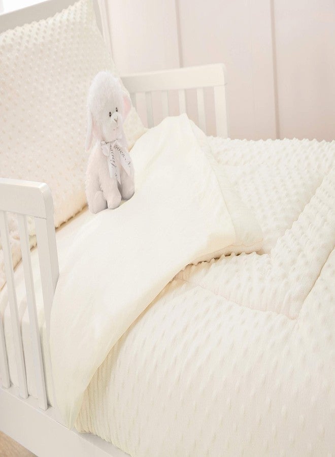 TL Care Minky Dot Chenille 4 Piece Toddler Bedding Set, Cream, for Boys and Girls - Image 4