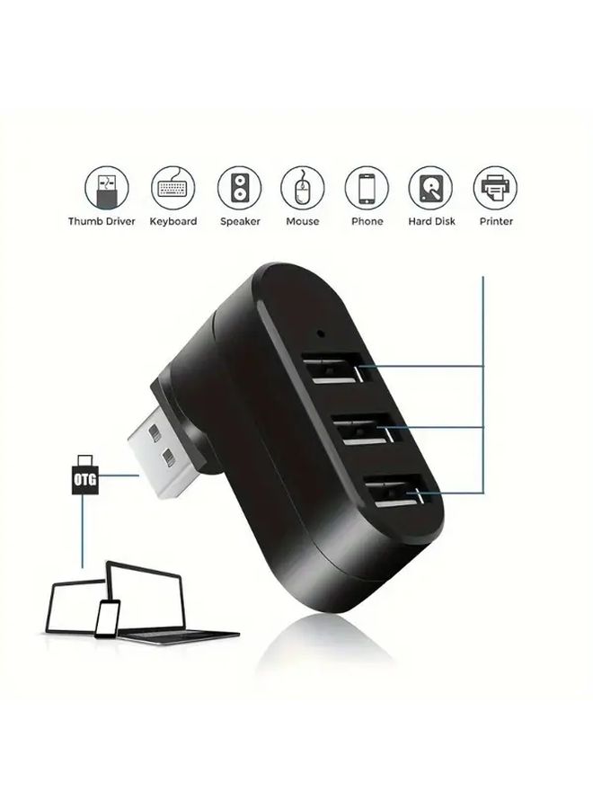 White 3 Port USB Hub Adapter Plug and Play Rotary Design for Laptop PC - Image 1
