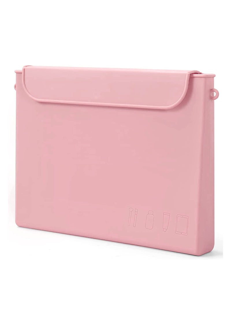 Captaintech Silicone Makeup Bag, Waterproof Makeup Bag Travel Cosmetic Bag with Magnetic Buckle Portable Silicone Makeup Bag for Women (Pink) - Image 1