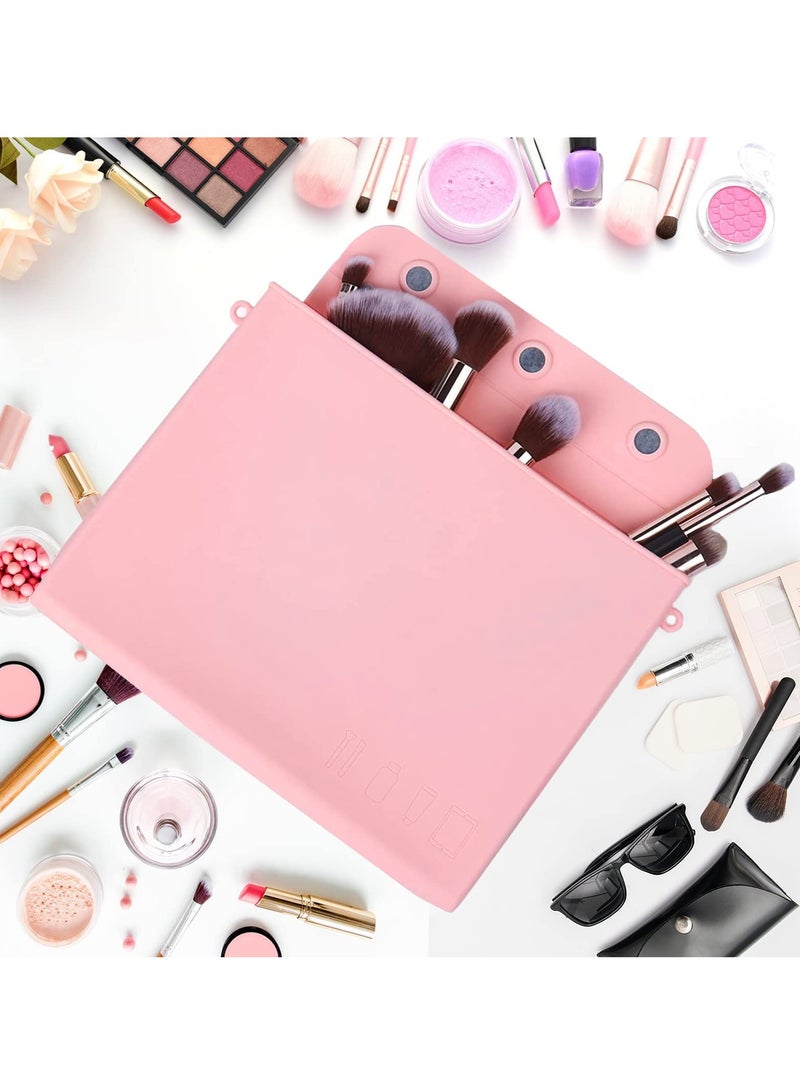 Captaintech Silicone Makeup Bag, Waterproof Makeup Bag Travel Cosmetic Bag with Magnetic Buckle Portable Silicone Makeup Bag for Women (Pink) - Image 2