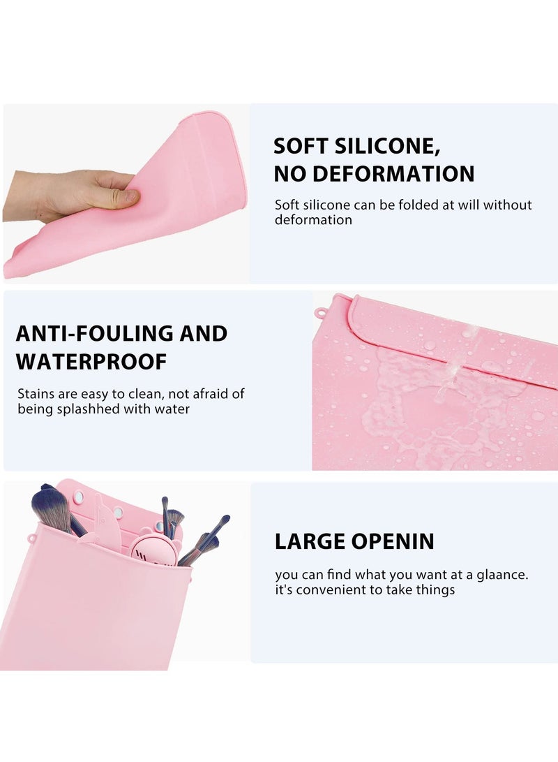 Captaintech Silicone Makeup Bag, Waterproof Makeup Bag Travel Cosmetic Bag with Magnetic Buckle Portable Silicone Makeup Bag for Women (Pink) - Image 4
