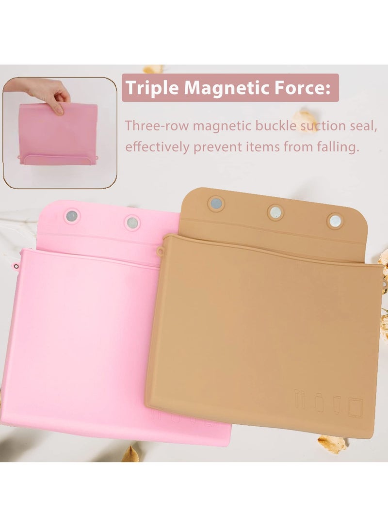 Captaintech Silicone Makeup Bag, Waterproof Makeup Bag Travel Cosmetic Bag with Magnetic Buckle Portable Silicone Makeup Bag for Women (Pink) - Image 3