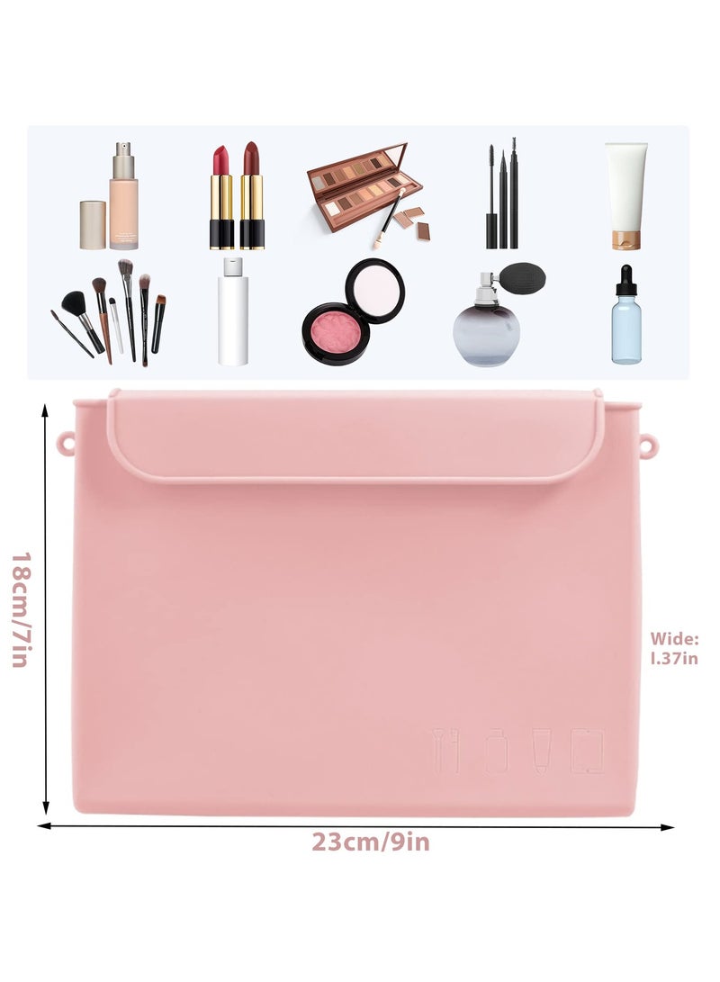 Captaintech Silicone Makeup Bag, Waterproof Makeup Bag Travel Cosmetic Bag with Magnetic Buckle Portable Silicone Makeup Bag for Women (Pink) - Image 5