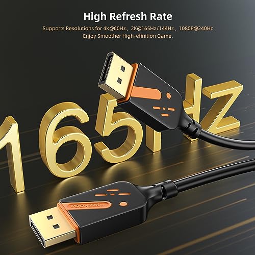 RyzzRooa DisplayPort Cable 3FT, 10-Pack DP to DP Cables, Display Port Male to Male Cable Adapter with 4K@60Hz, 2K@165Hz, 2K@144Hz, Support 3D, HDR for Gaming, Computer, TV, Monitor … - Image 3