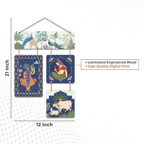 Artvibes Peacock, Woman & Cow Theme Pichwai Art Decorative Wall Art MDF Wooden Wall Hanger for Living Room | Wall Accent | Sceneries | Wall Art Print | Graphic Artwork | Unique Gift Items (WH_6529N) - Image 5