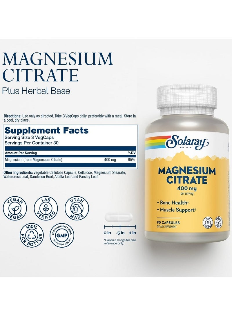 SOLARAE Solaray Magnesium Citrate 400 mg, 90 Capsules - Image 2