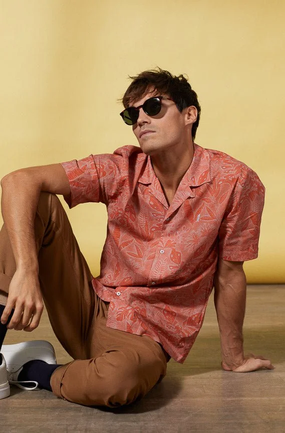فيكونت أ. Capri Burnt Orange Floral Shirt 100% Cotton