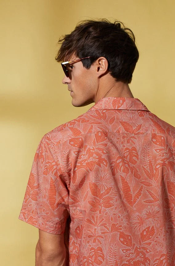 فيكونت أ. Capri Burnt Orange Floral Shirt 100% Cotton