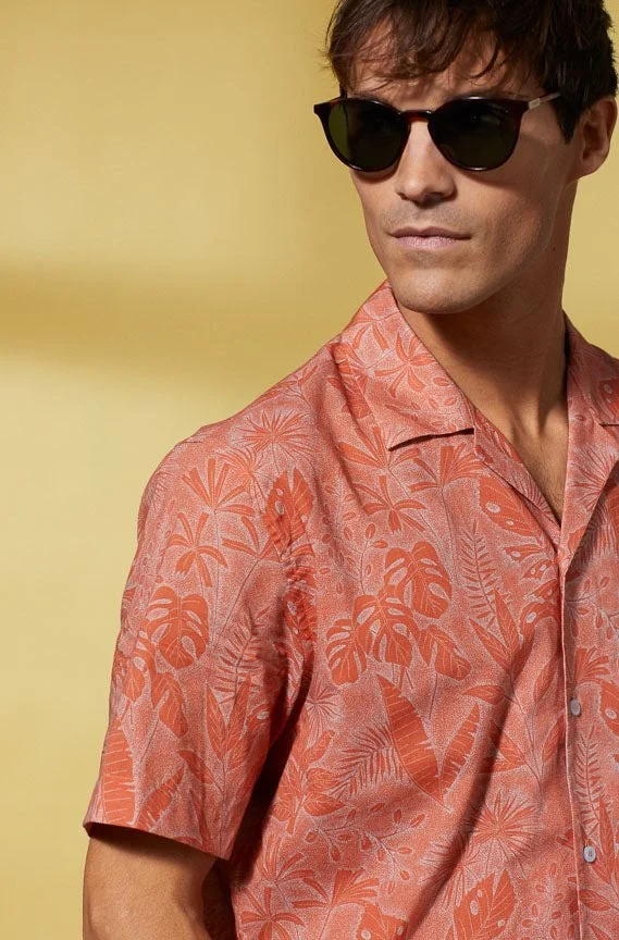 Vicomte A. Capri Burnt Orange Floral Shirt 100% Cotton
