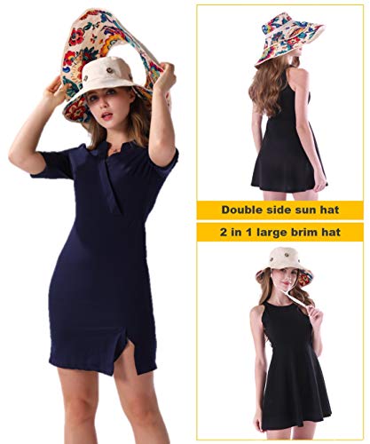iHomey Packable Extra Large Brim Floppy Sun Hat Reversible UPF 50+ Beach Sun Bucket Hat Beige - Image 4