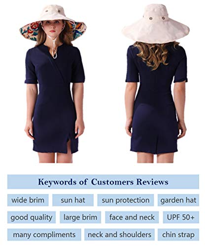 iHomey Packable Extra Large Brim Floppy Sun Hat Reversible UPF 50+ Beach Sun Bucket Hat Beige - Image 5
