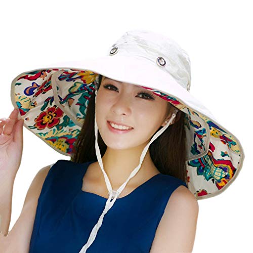 iHomey Packable Extra Large Brim Floppy Sun Hat Reversible UPF 50+ Beach Sun Bucket Hat Beige - Image 1