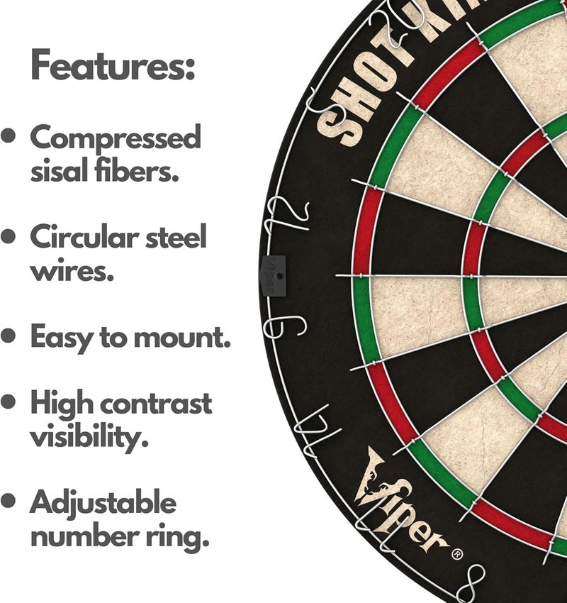 Viper by GLD Products Shot King Regulation Bristle Steel Tip Dartboard Set with Bullseye Metal Radial Spider Wire Compressed Sisal Board with Rotating Number Ring Includes 6 Darts Black - Image 3