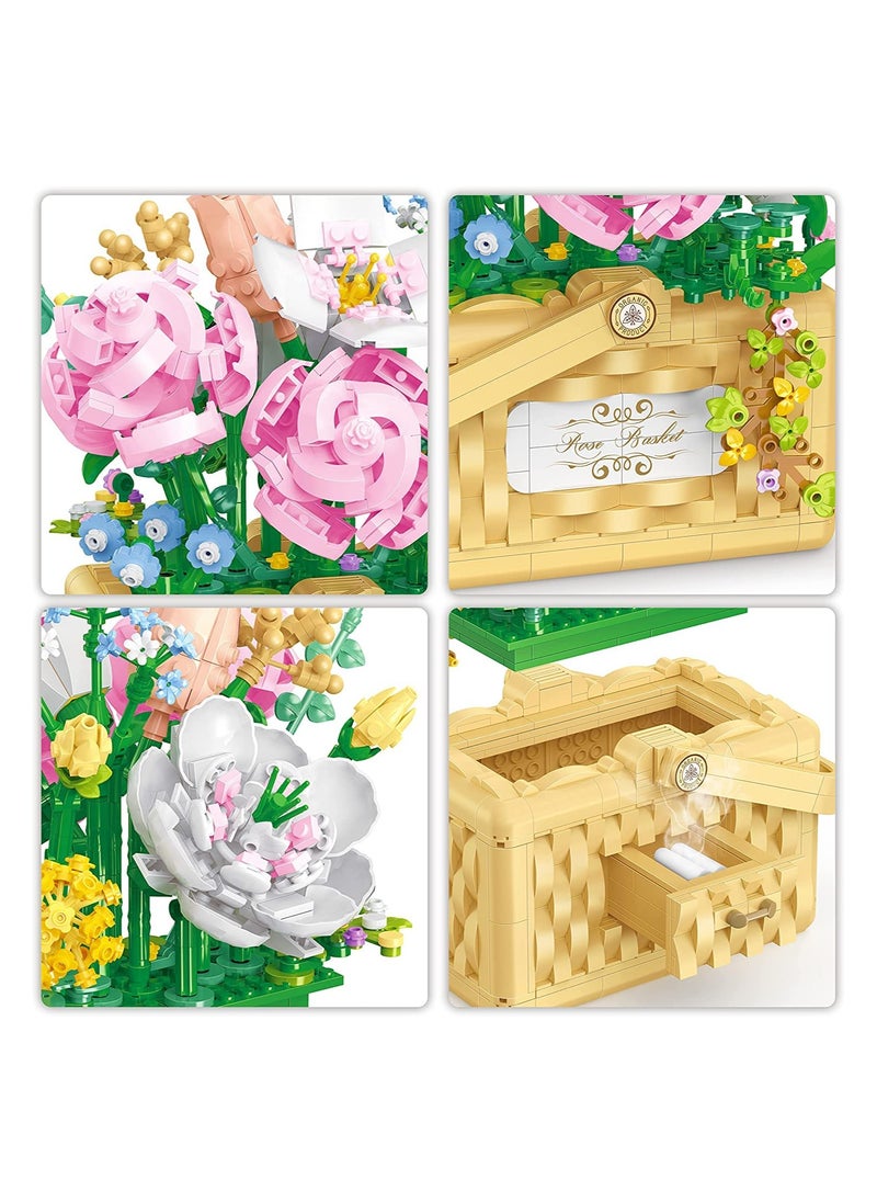SYOSI - Flower Bouquet Building Kit Bonsai Rose Basket, Flower Building Block Set for 6+ Kids, Gift for Children, Friends, Families - Image 1