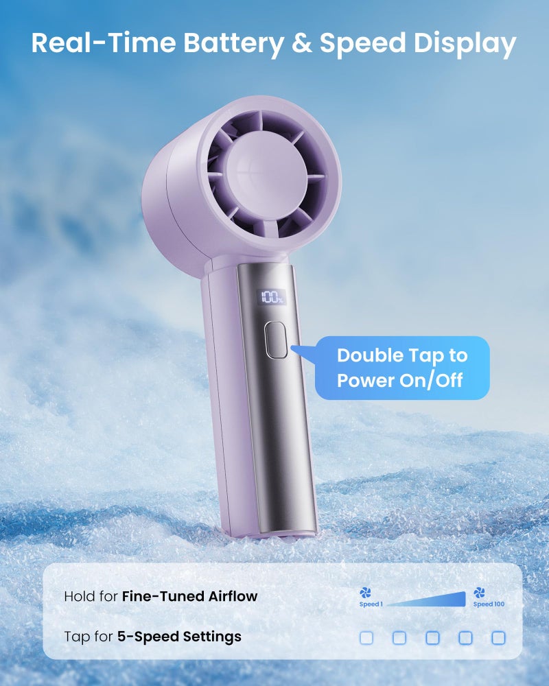 Gaiatop Small Handheld Personal Fan, Powerful High Speed Turbo Cooling, 4000mAh USB Rechargeable Battery Powered Mini Portable Fan for Travel, Outdoor Essentials, Summer Gifts for Women Girls, Purple - Image 5