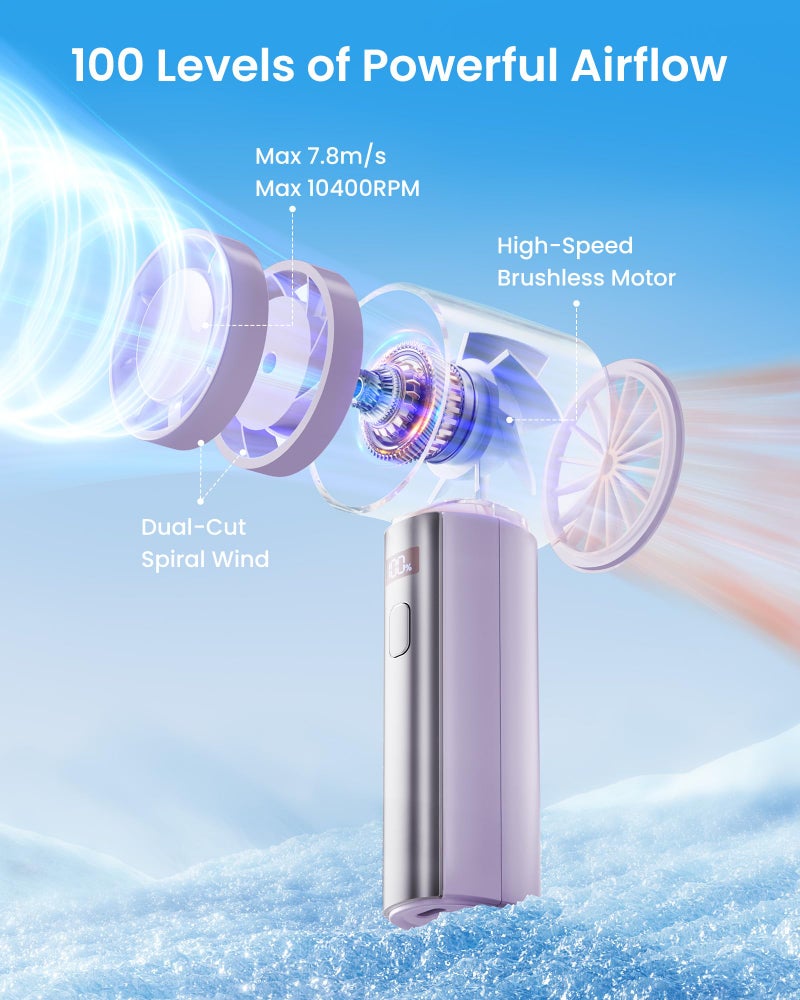 Gaiatop Small Handheld Personal Fan, Powerful High Speed Turbo Cooling, 4000mAh USB Rechargeable Battery Powered Mini Portable Fan for Travel, Outdoor Essentials, Summer Gifts for Women Girls, Purple - Image 3
