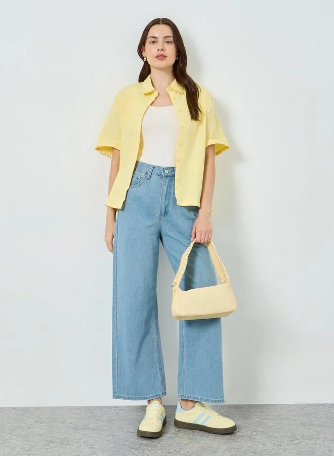 Styli  Women Solid Oversized Short Sleeve Shirt for Women | Best Price UAE