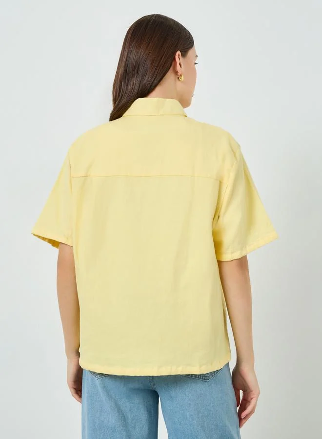 Styli  Women Solid Oversized Short Sleeve Shirt for Women | Best Price UAE