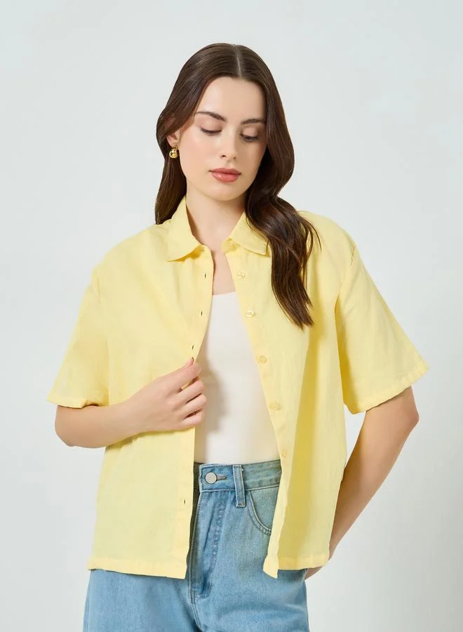 Styli  Women Solid Oversized Short Sleeve Shirt for Women | Best Price UAE