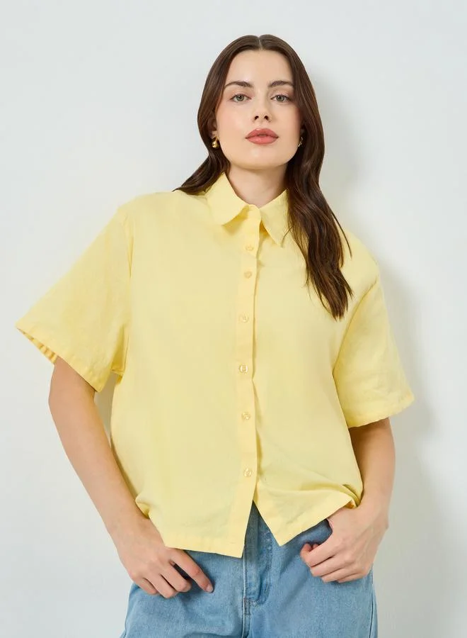 Women Solid Oversized Short Sleeve Shirt