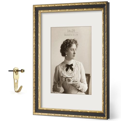 FrameMind Vintage 16x20 Picture Frame, Ornate Antique Gold 16x20 Frame, Display 11x14 with Mat or 16 x 20 without Mat for landscape or Portrait, Gallery Wall Decor for Home (Black/Gold, Single) - Image 2