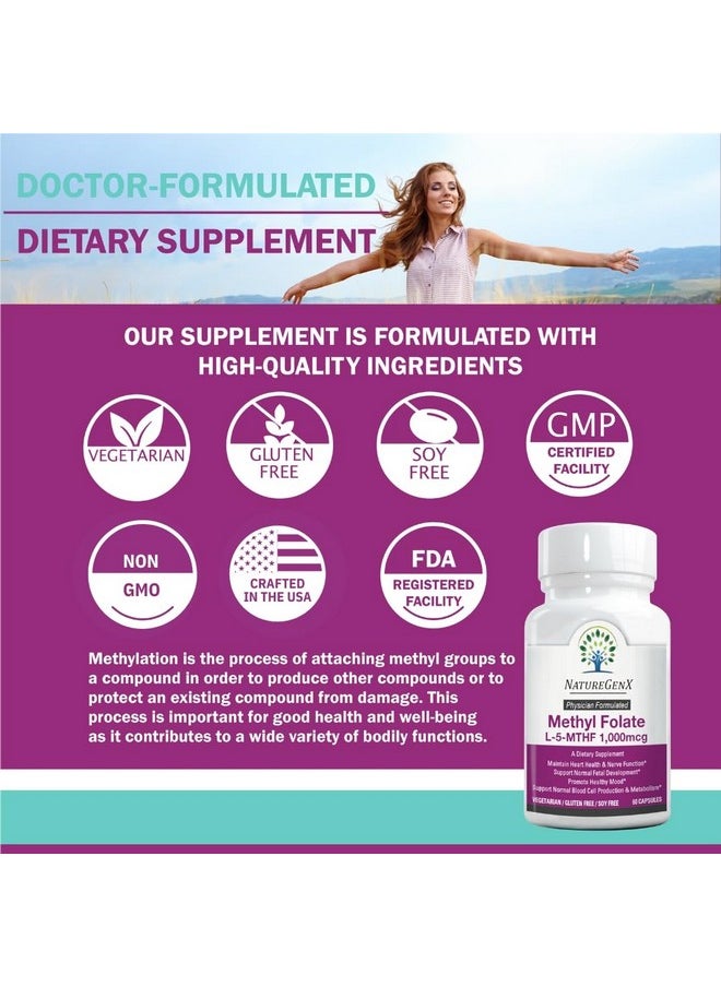 NatureGenX NatureGenX Methylfolate MTHRF Supplement - 1000 mcg Bioactive Vitamin B9 (5-MTHF) - Supports Pregnancy & Fetal Health - 60 Capsules - Gluten-Free  - Image 4