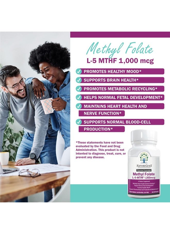 NatureGenX NatureGenX Methylfolate MTHRF Supplement - 1000 mcg Bioactive Vitamin B9 (5-MTHF) - Supports Pregnancy & Fetal Health - 60 Capsules - Gluten-Free  - Image 3