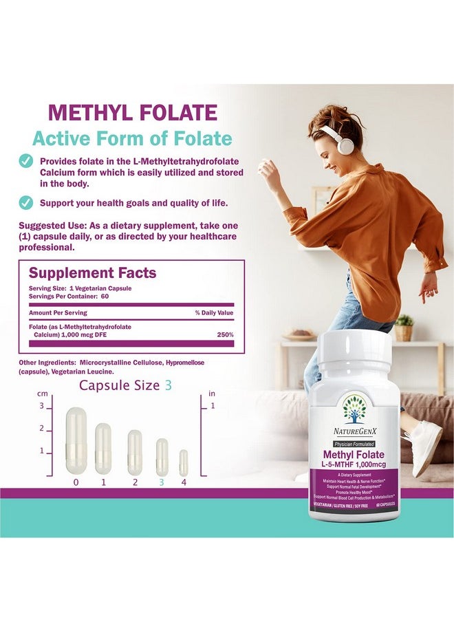 NatureGenX NatureGenX Methylfolate MTHRF Supplement - 1000 mcg Bioactive Vitamin B9 (5-MTHF) - Supports Pregnancy & Fetal Health - 60 Capsules - Gluten-Free  - Image 5