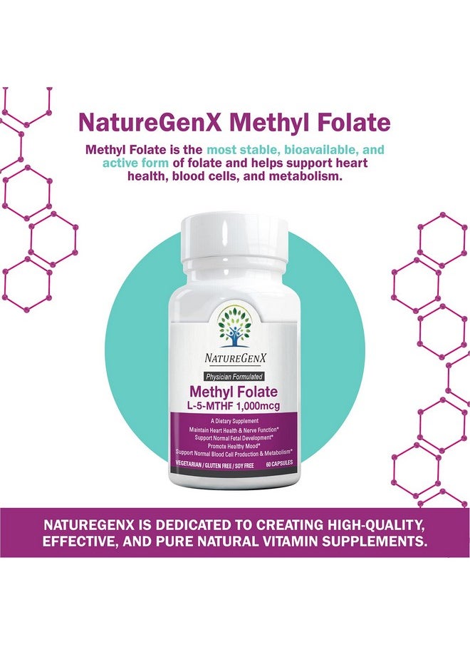 NatureGenX NatureGenX Methylfolate MTHRF Supplement - 1000 mcg Bioactive Vitamin B9 (5-MTHF) - Supports Pregnancy & Fetal Health - 60 Capsules - Gluten-Free  - Image 2