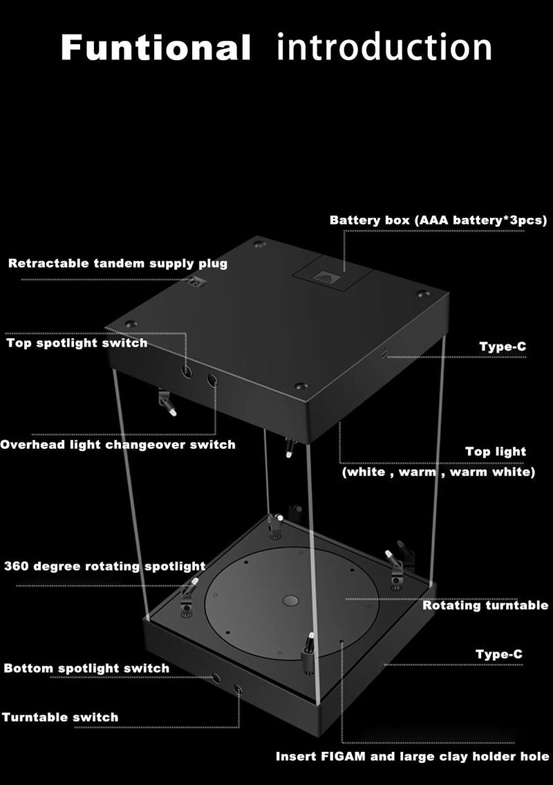 Phicen 1/6 Action Figure Display Box LED Spotlight with Rotating Base (Black, Internal Height 40CM) - Image 4