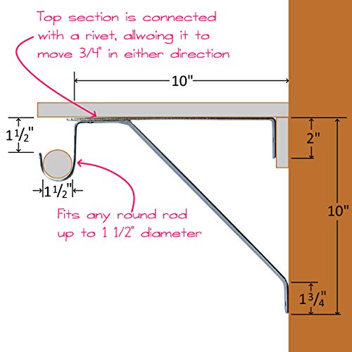 Desunia Adjustable Closet Rod & Shelf Support Bracket - White - Set of 2 - Image 3