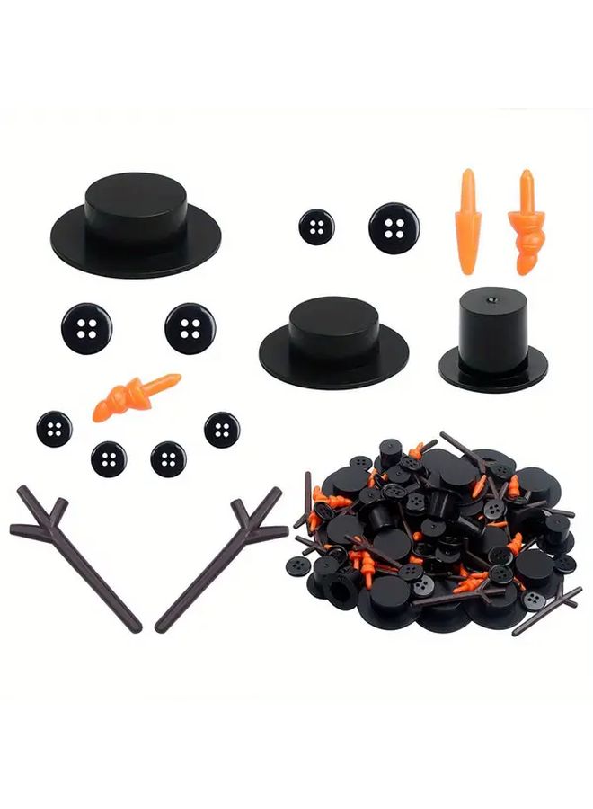 119pcs Black Hat and Orange Carrot Nose Snowman Button Beads for Christmas Decorations - Image 1
