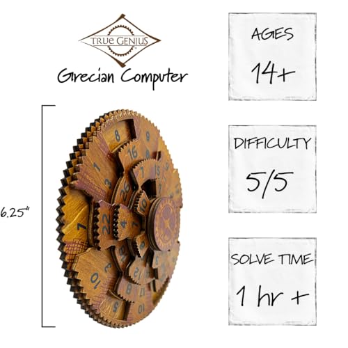Project Genius Grecian Computer Mechanical Math Puzzle, Wooden Brainteaser Gift for History Buffs and Smart Kids, Teens, and Adults - True Genius Series Inspired by The Ancient Antikythera Mechanism - Image 3