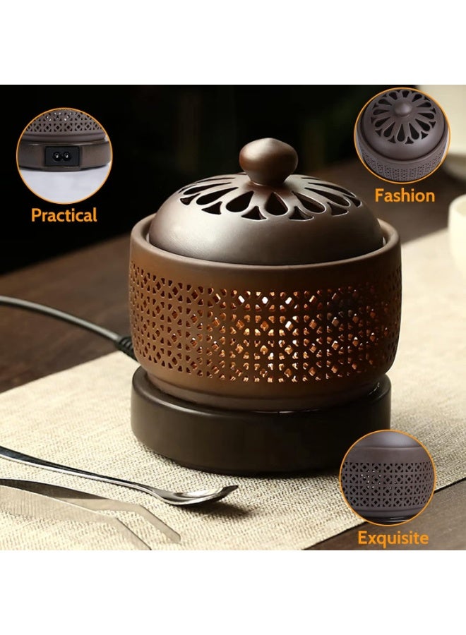 INFOSUN Ceramic Electric Incense Burner, Electronic Aroma Diffuser with Timing Temperature Adjustment and Cover, Resin Frankincense Burner, Used for Indoor Air Purification/Home Decoration/Meditation/Yoga/SPA(High) - Image 4