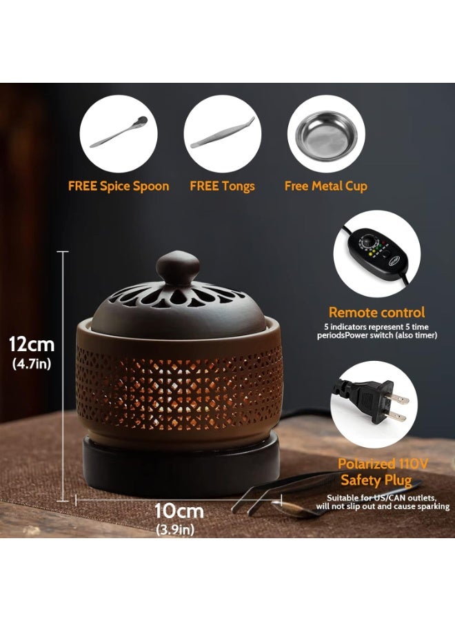 INFOSUN Ceramic Electric Incense Burner, Electronic Aroma Diffuser with Timing Temperature Adjustment and Cover, Resin Frankincense Burner, Used for Indoor Air Purification/Home Decoration/Meditation/Yoga/SPA(High) - Image 2