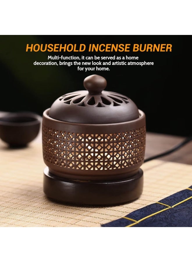 INFOSUN Ceramic Electric Incense Burner, Electronic Aroma Diffuser with Timing Temperature Adjustment and Cover, Resin Frankincense Burner, Used for Indoor Air Purification/Home Decoration/Meditation/Yoga/SPA(High) - Image 5