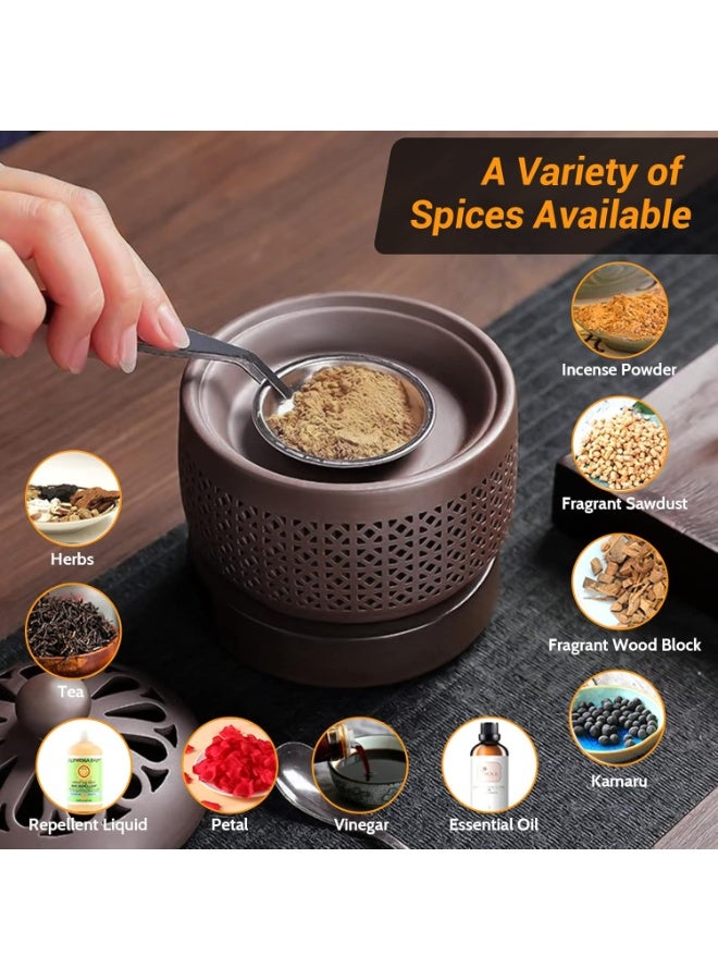INFOSUN Ceramic Electric Incense Burner, Electronic Aroma Diffuser with Timing Temperature Adjustment and Cover, Resin Frankincense Burner, Used for Indoor Air Purification/Home Decoration/Meditation/Yoga/SPA(High) - Image 3