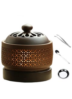 INFOSUN Ceramic Electric Incense Burner, Electronic Aroma Diffuser with Timing Temperature Adjustment and Cover, Resin Frankincense Burner, Used for Indoor Air Purification/Home Decoration/Meditation/Yoga/SPA(High)  - Image 1