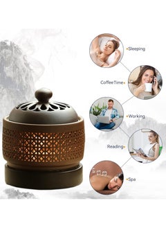 INFOSUN Ceramic Electric Incense Burner, Electronic Aroma Diffuser with Timing Temperature Adjustment and Cover, Resin Frankincense Burner, Used for Indoor Air Purification/Home Decoration/Meditation/Yoga/SPA(High)  - Image 2