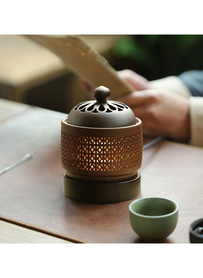 INFOSUN Ceramic Electric Incense Burner, Electronic Aroma Diffuser with Timing Temperature Adjustment and Cover, Resin Frankincense Burner, Used for Indoor Air Purification/Home Decoration/Meditation/Yoga/SPA(High) - Image 3